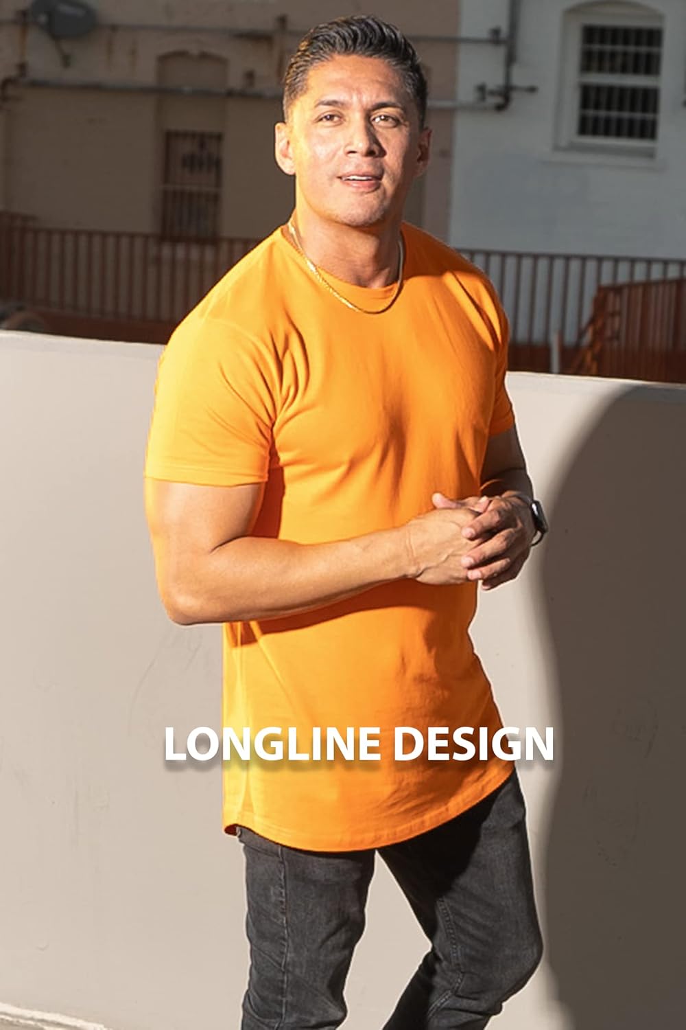 ShirtBANC Hipster Hip Hop Elong Drop Cut Mens Shirt Dance Dropcut Tshirt Small Orange