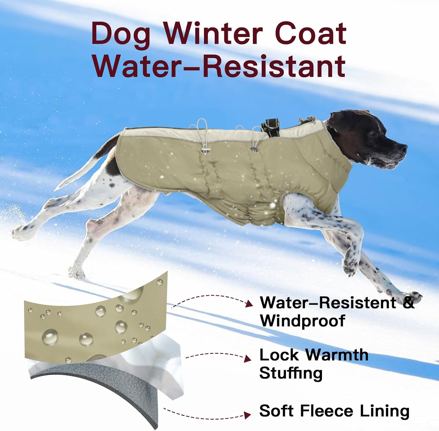 Dog Winter Jacket - Large, Warm Zip Up Snowsuit Dog Harness Vest, Reflective, Water-Resistant, Apricot