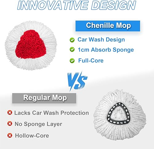 Miniatura 3 de Paquete de 2 cabezales de repuesto para trapeador giratorio O Cedar EasyWring 1 tanque, repuesto de repuesto de fregona de chenilla con mango de 30