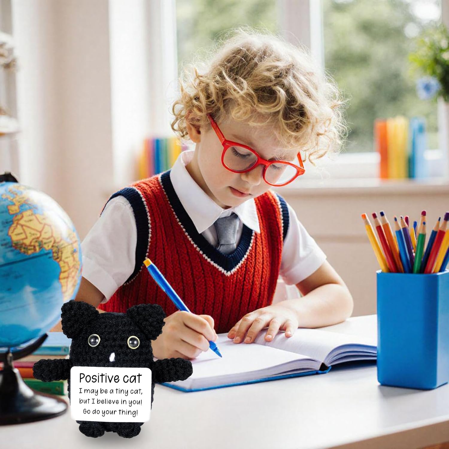 Valentines Day Gifts for Teen Girls Boys Women Men, Black Cat Emotional Support Crochet, Positive Crochet Black Cat Gifts, Birthday Gift for Women Men Friends, Easter Basket Stuffers for Son Daughter - Image 7