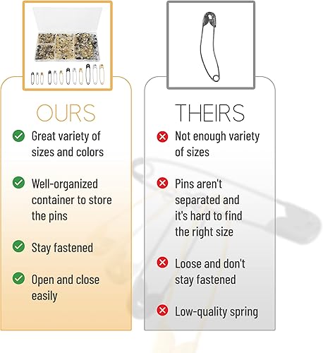 Vista 6 de Mr. Pen Alfileres de seguridad surtidos, paquete de 600, tamaños pequeños y grandes, colores surtidos, ideales para ropa