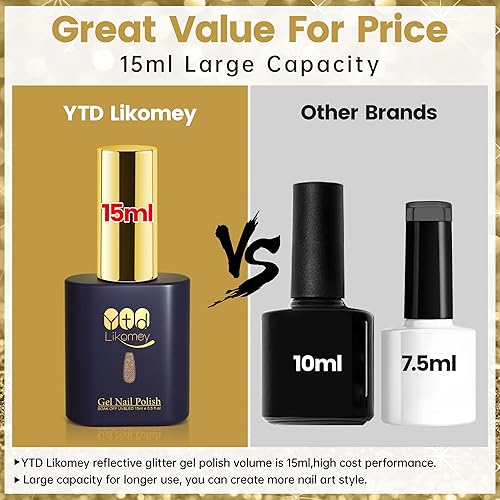 Miniatura 9 de YTD Likomey Esmalte de uñas de gel con purpurina reflectante, 0.5 onzas líquidas, esmalte de gel brillante de diamante rojo, brillante, manicura de