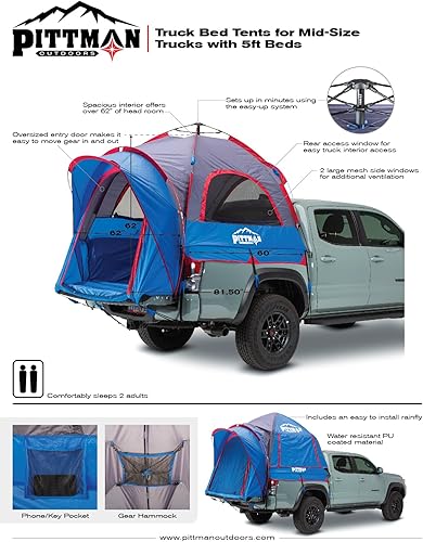 Miniatura 3 de Pittman - Truck Bed Tent with EZ-UP Design - Truck Tent for Camping - Includes Rain Fly, Extra Wide Entry, Oversize Air Mesh & Porch Cover - Premium