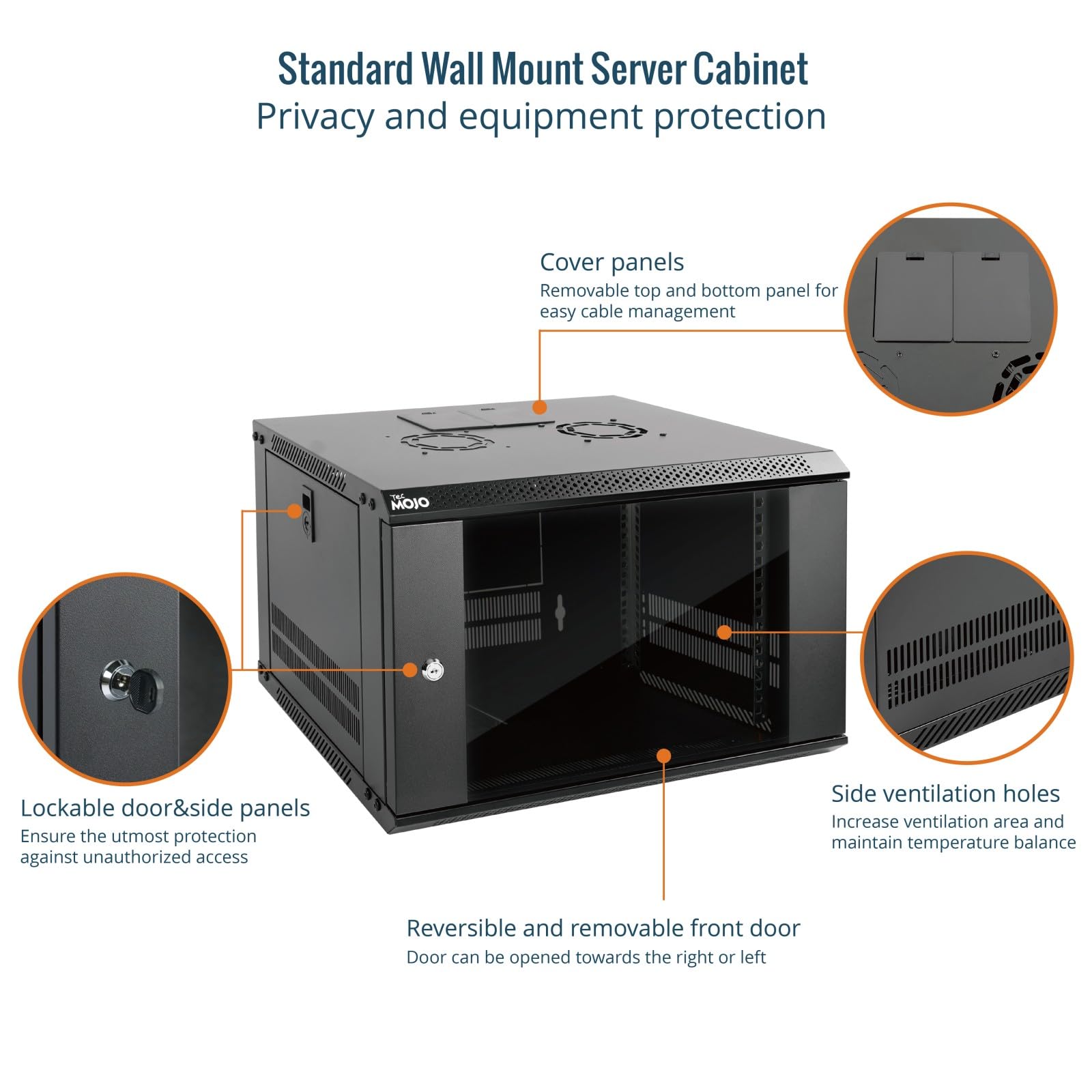 Tecmojo Armoire Réseau 19 Pouces 6U, Profondeur 450mm, Armoire Serveur Murale, Boîtier de Rack Réseau Informatique, Porte et Panneaux Latéraux Verrouillables, Porte Vitrée, Emballage à Plat, Noir