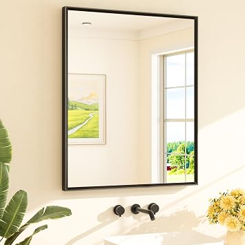 TETOTE Black Mirror for Bathroom Sink 30" x 36" Matte Black Beveled Metal Frame Bathroom Vanity Rectangle Mirror for Wall, Modern Farmhouse, Tempered Glass, Shatterproof, Stronger Frame