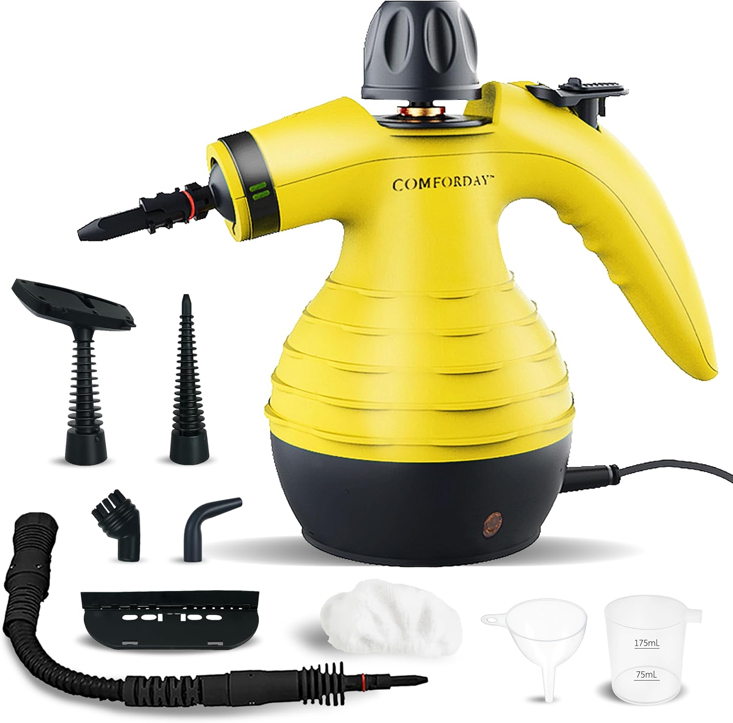 Comforday Multi-Purpose Handheld Pressurized Steam Cleaner with 9-Piece Accessories, Perfect for Stain Removal, Curtains, Car Seats, Floor, Carpet, Window Cleaning