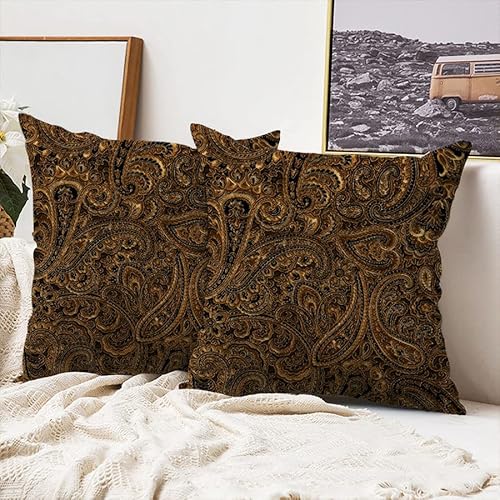 Tqfzp Black Floral Paisley Set Of 2 Throw Pillow Covers Moroccan Tribal Persia Art Brown Beigeand Tan Hue 18X18 Inches Square Pillowcase For Living Room Sofa Office Cafe Couch Decor Pillows Cases #TOP1