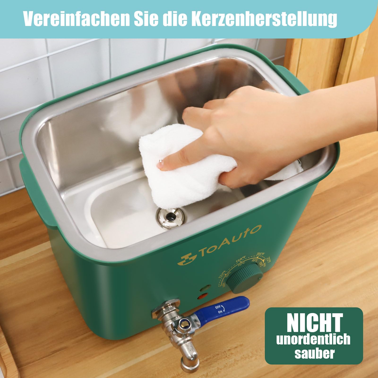 TOAUTO 4Qts Fondatore di cera verde – Vaso elettrico con valvola rapida per cera e controllo della temperatura per produttore di candele principianti AC 230 V