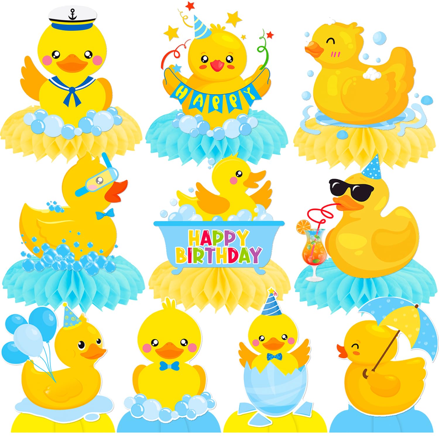 Rubber Duck Honeycomb Centerpieces 12Pcs Duck Birthday Party Decorations Blue Rubber Duck Table Decorations Centerpieces for Duck Themed Baby Shower