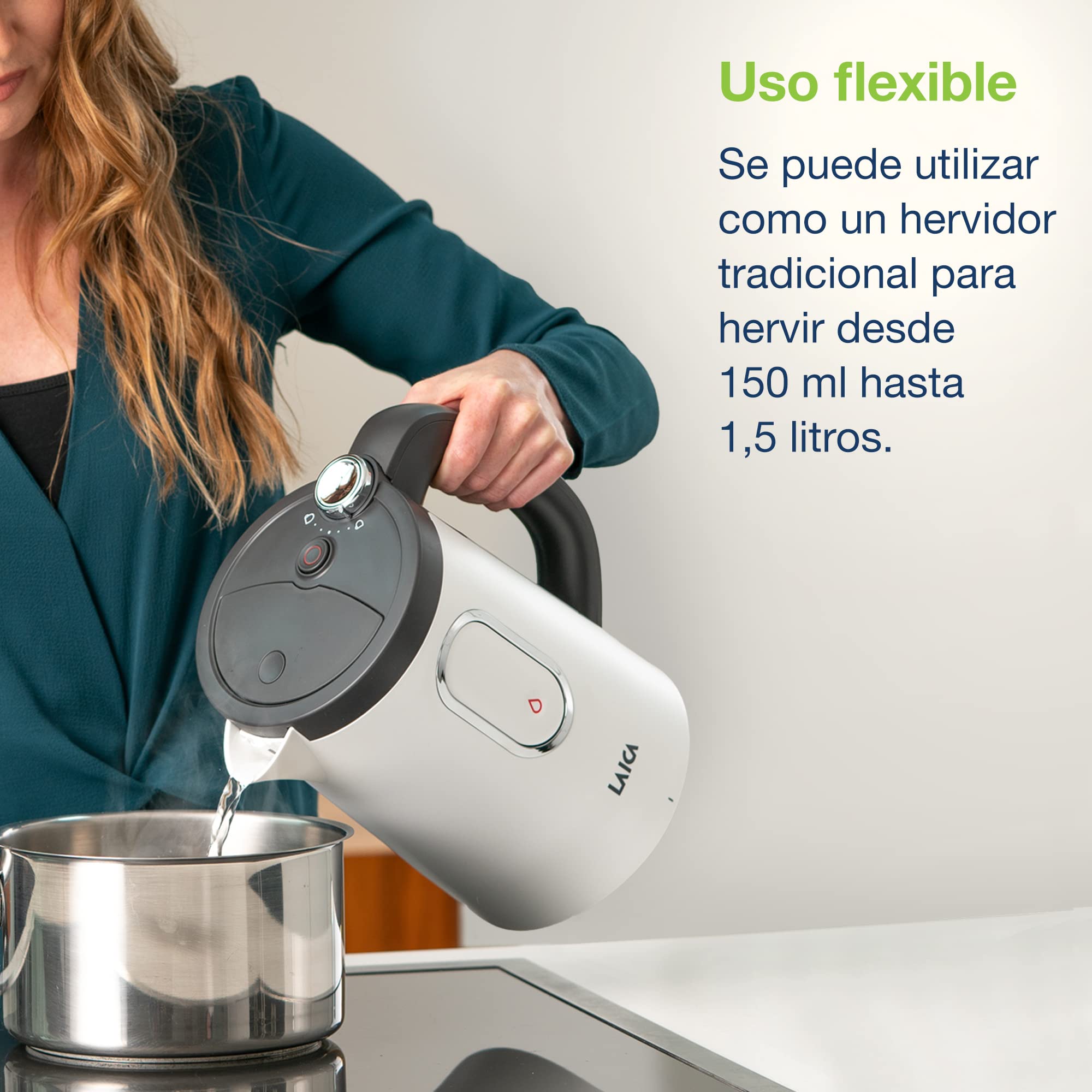 Hervidor eléctrico LAICA Dual Flo con dispensación de una sola taza, Capacidad 1.5 L