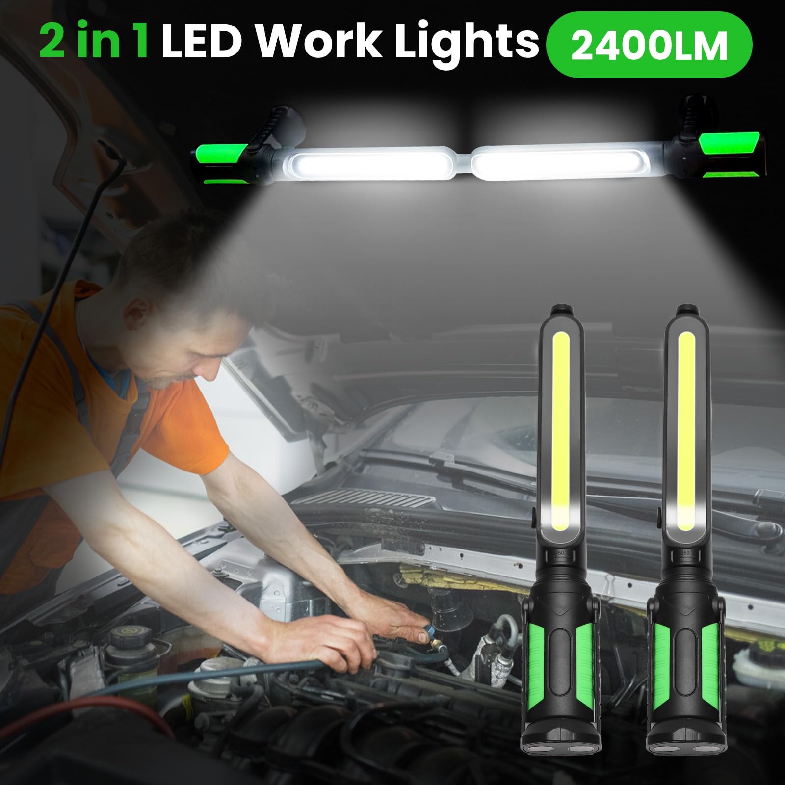 Magnetic Work Light Rechargeable for Mechanic 2400LM LED Portable Work Light - Image 2