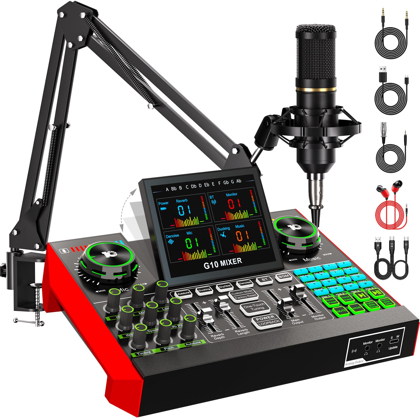 G10 Podcast Equipment Bundle with 3.5mm Condenser Microphone for Pc/Phone Live Streaming Singing Gaming, Podcast Microphone Bundle with Live Sound Board Audio Mixer Denoise,DJ Sets