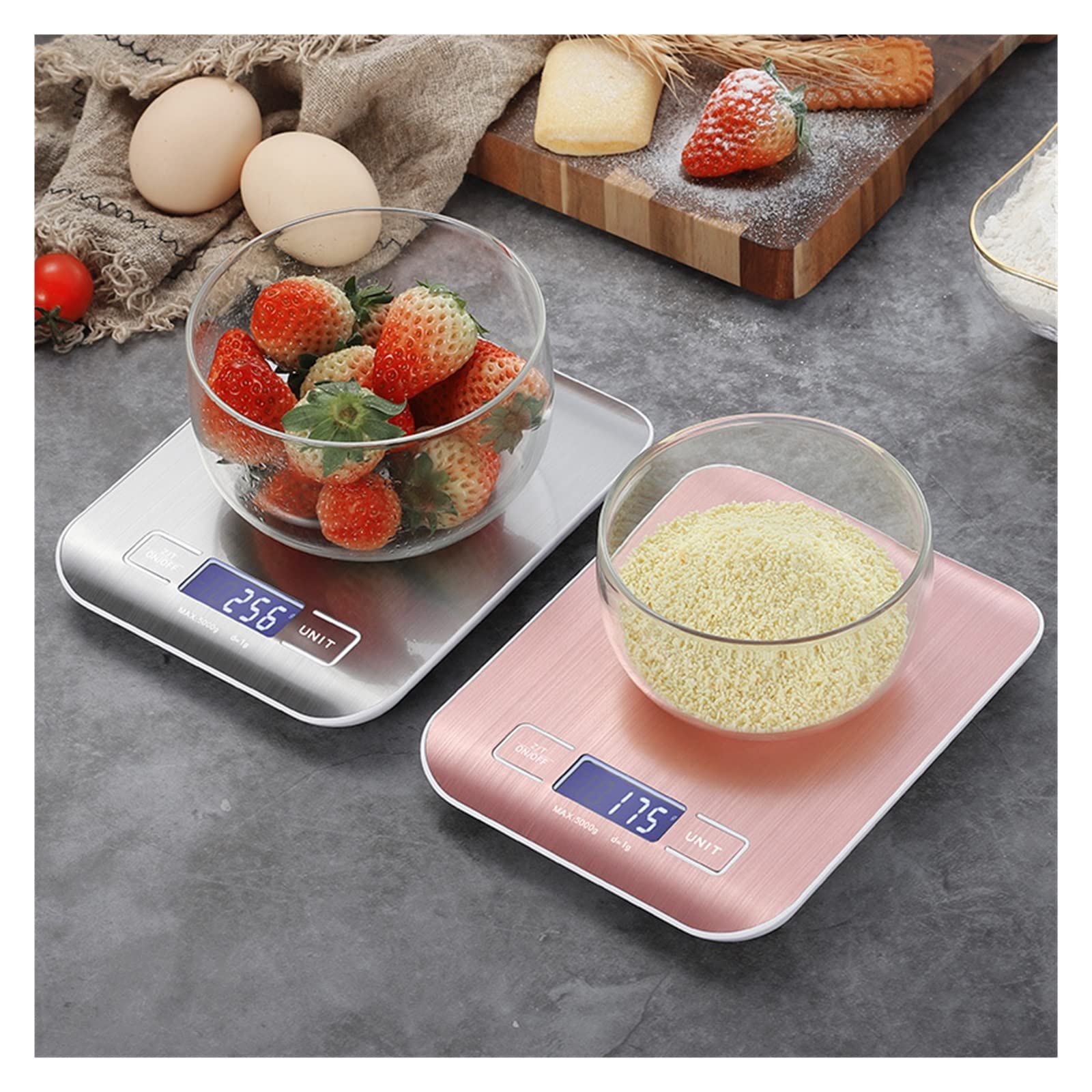 Báscula De Cocina Digital, Pantalla LCD 1g / 0.1oz Alimentos Acero Inoxidable Precisa For Cocinar Balanzas Electrónicas For Hornear Medición Precisa Esfuerzo(Rose red,5Kg)