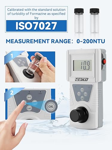 Miniatura 3 de NEWTRY Medidor de turbidez, Turbidímetro digital portátil de agua, compatible con ISO7027, precisión 0.1, 0-200NTU, LCD con retroiluminación