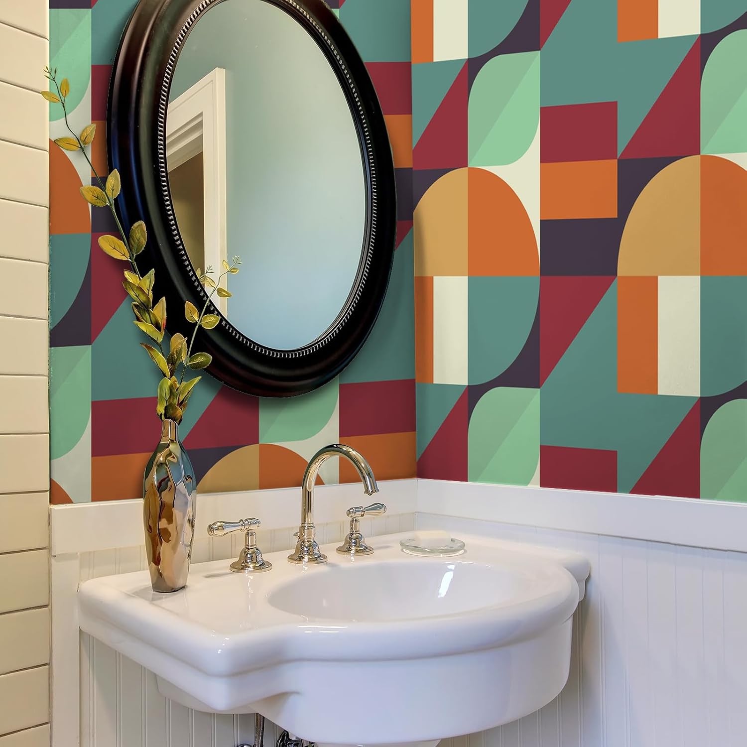 VaryPaper Modern Abstract Geometric Wallpaper Peel and Stick Wallpaper Geometric Contact Paper for Walls Cabinets Waterproof Removable Self Adhesive Vinyl Wall Mural for Bedroom Bathroom 17.7"x315"