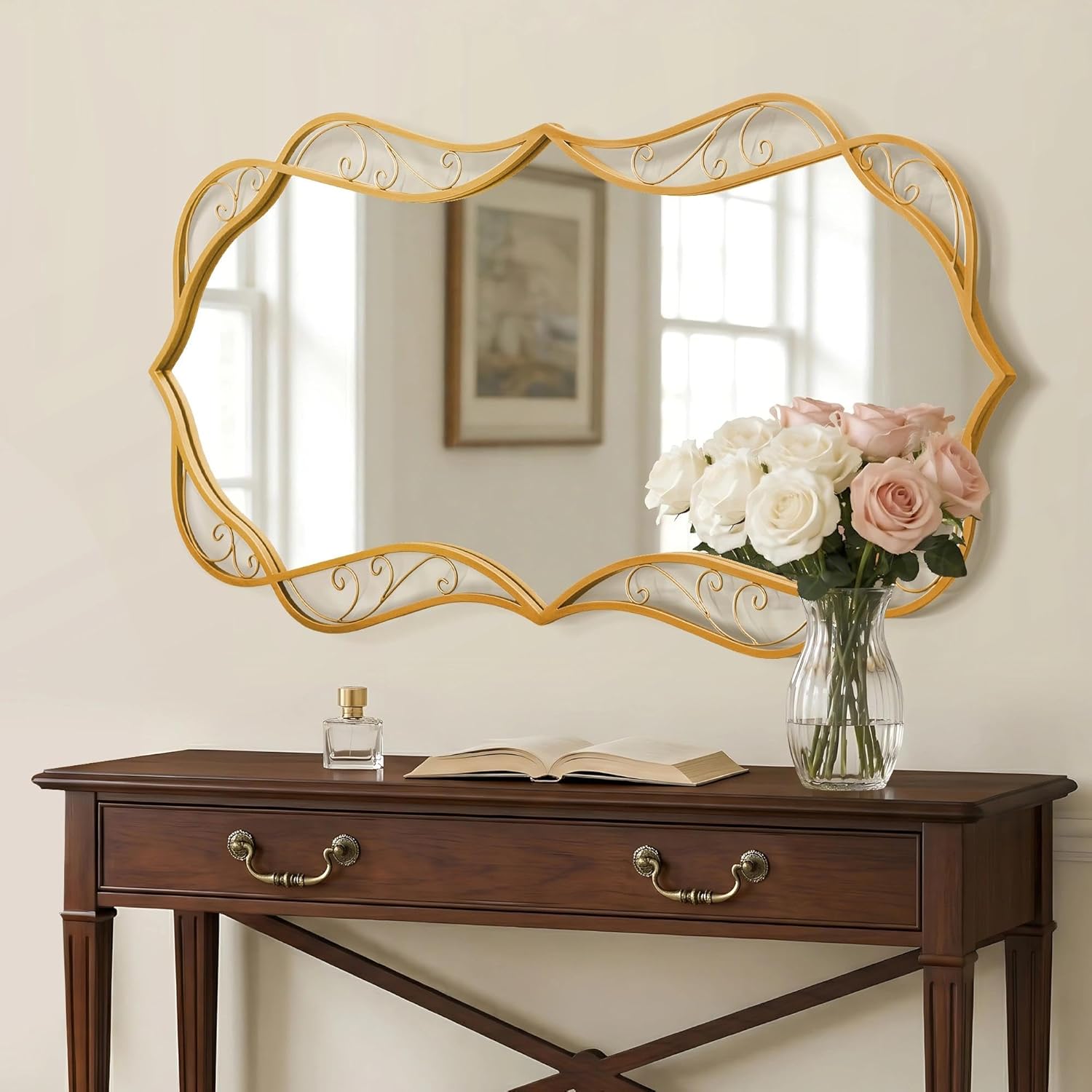 Besdomus Gold Bathroom Large Mirror: 24"x48" Antique Large Mirror for Wall - Vertical or Horizontal Hanging - Home Decor for Bathroom/Fireplace/Hallway - Wall Decor for Fashion-Conscious