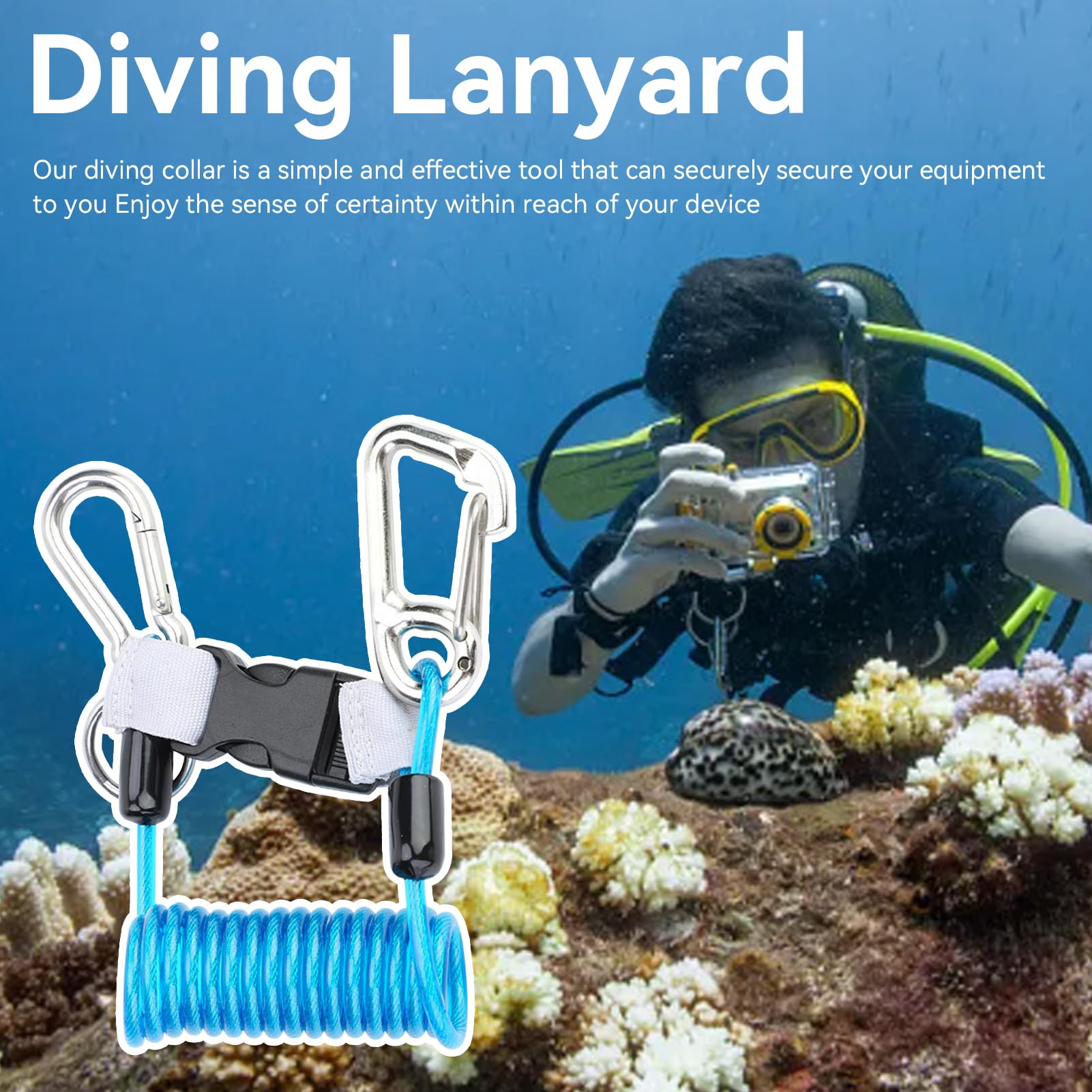 Cordino da Immersione, Clip Fibbia Sgancio Rapido Cordino Spirale Corda Anti-Caduta a Molla Strumento per Immersioni Subacquee per Fotocamere Subacquee, Torcia Subacquea