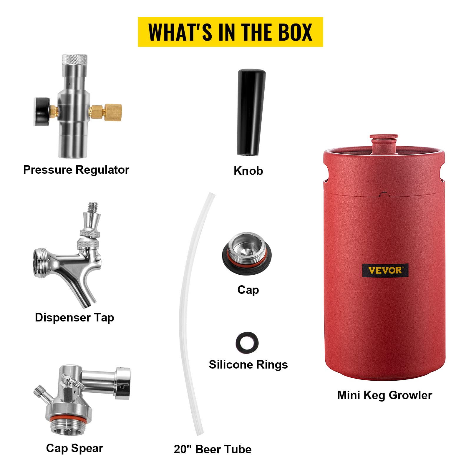 VEVOR Beer Growler Tap System, 270Oz Mini Keg, 8L Pressurized Beer