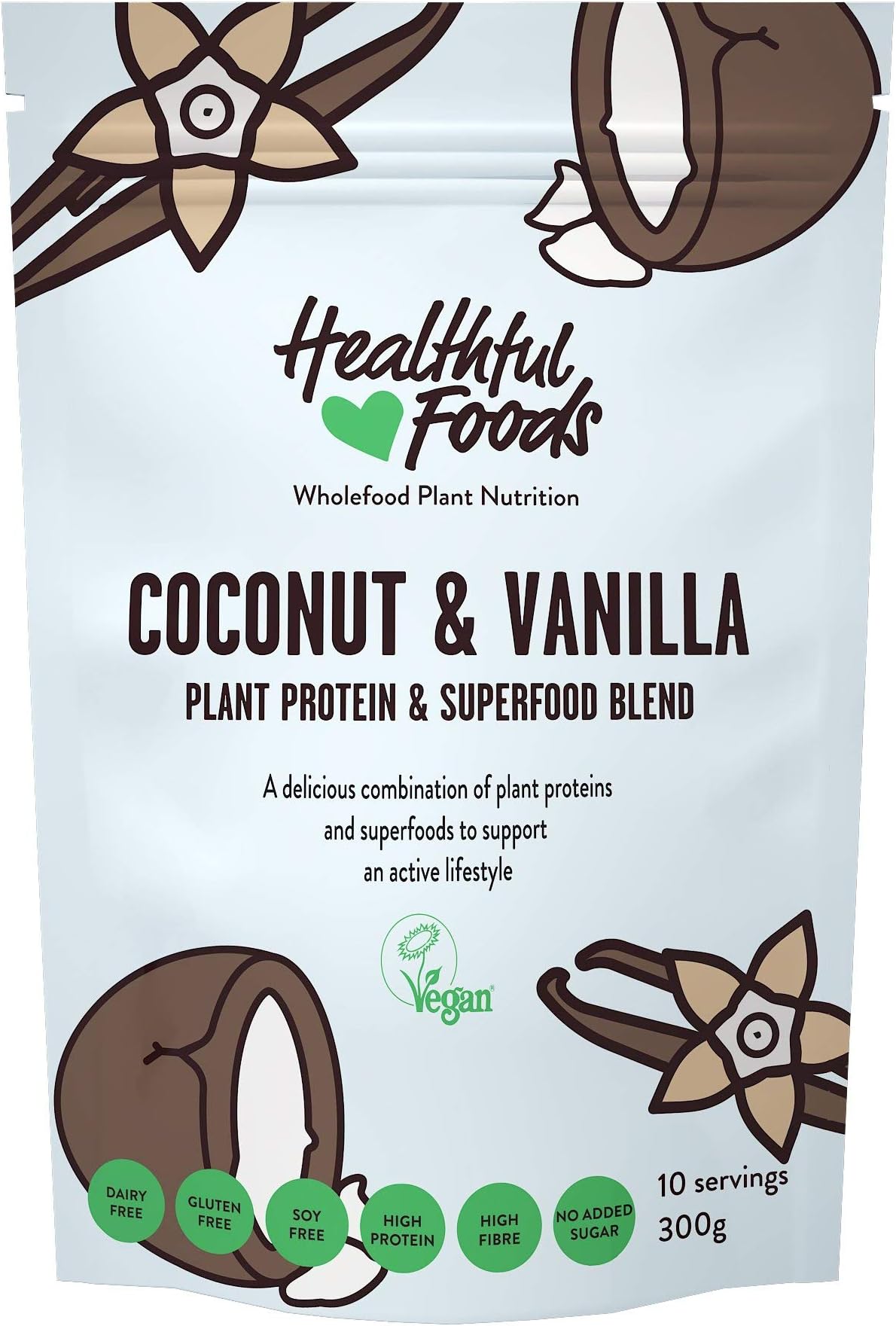 Healthful Foods Coconut & Vanilla Vegan Plant Protein & Superfood Blend 300g / Ashwagandha & Baobab