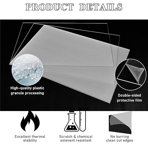 Miniatura 10 de Roowest 2 paneles de láminas de acrílico transparente de 14 de pulgada de grosor, paneles de plástico fundido transparente, panel acrílico con