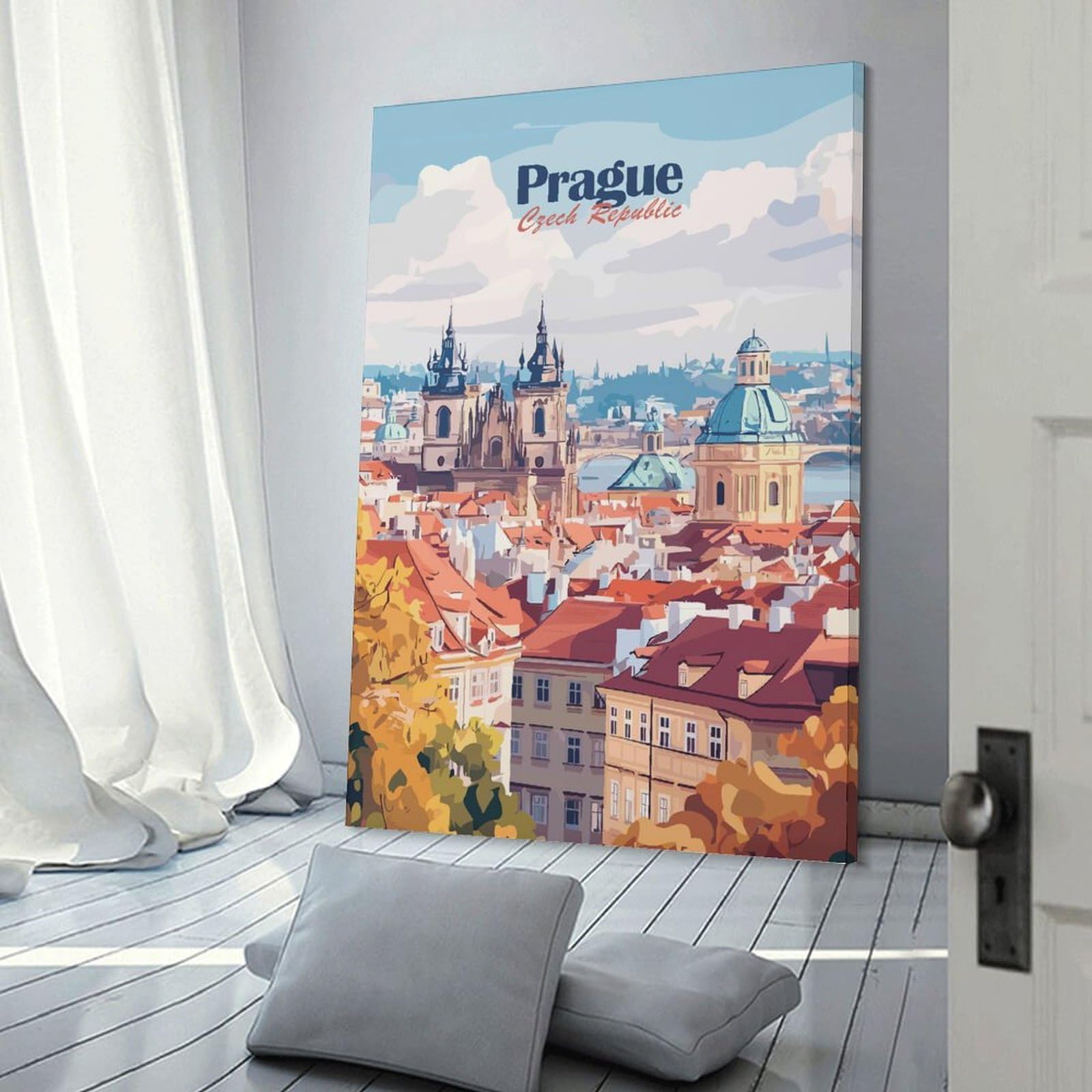 Junmoney Decorative Canvas Print Prague Cityscape(4), 24x36inch(60x90cm), for Lounge, Bedroom Or Personal Spaces, A Wall Art Gift for Fresh Interiors