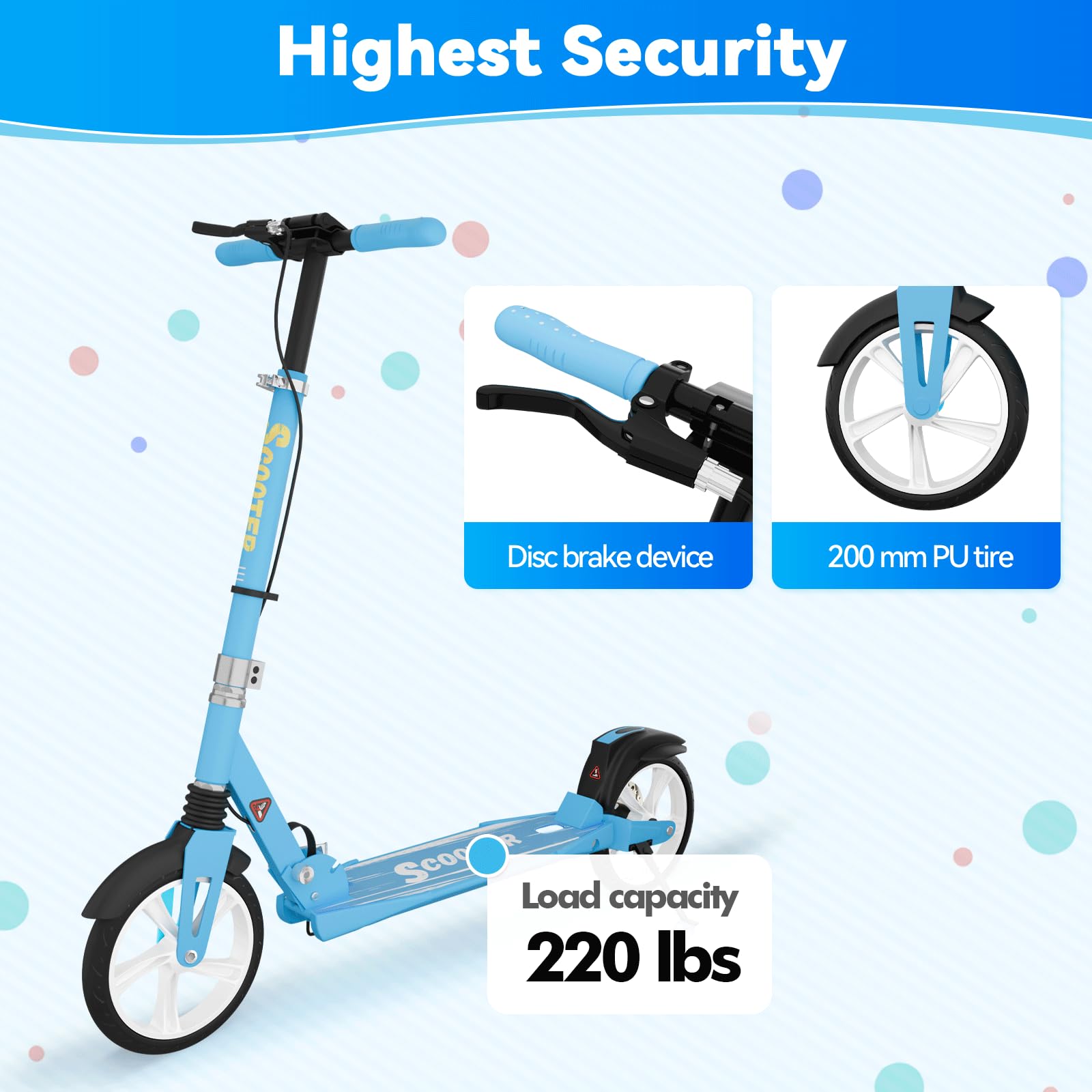 MEEGOO H007D Trottinette avec frein à disque et double amortisseur, roues en polyuréthane de 200 mm, roulements ABEC-7, trottinette pliable pour adulte de 18 ans et plus, plateau antidérapant – Rose