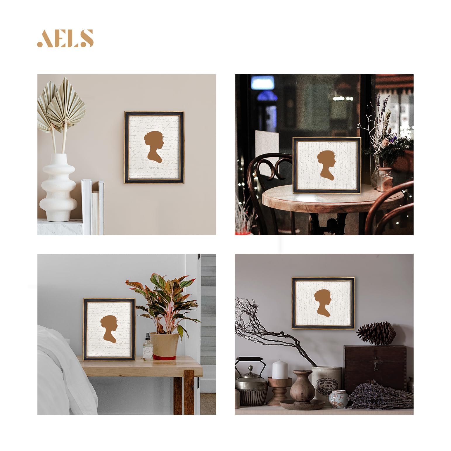 AELS Ramka na zdjęcia w stylu vintage, elegancka antyczna ramka na zdjęcia ze szklanym przodem, ekspozycja na zdjęcia, wisząca na ścianie, pomysły na prezent, czarna ze złotym wykończeniem