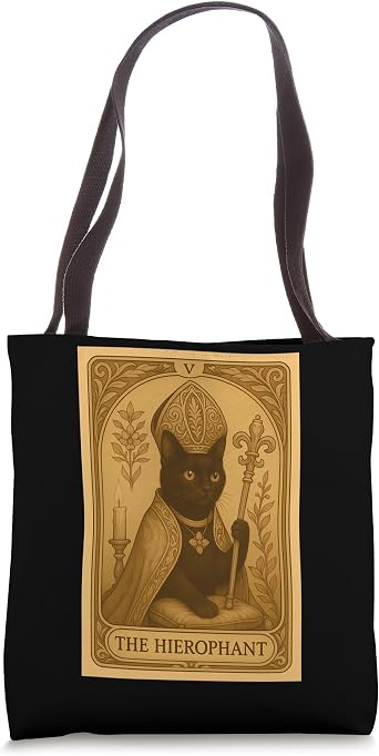 Vintage Style The Hierophant Black Cat Tarot Card Tote Bag