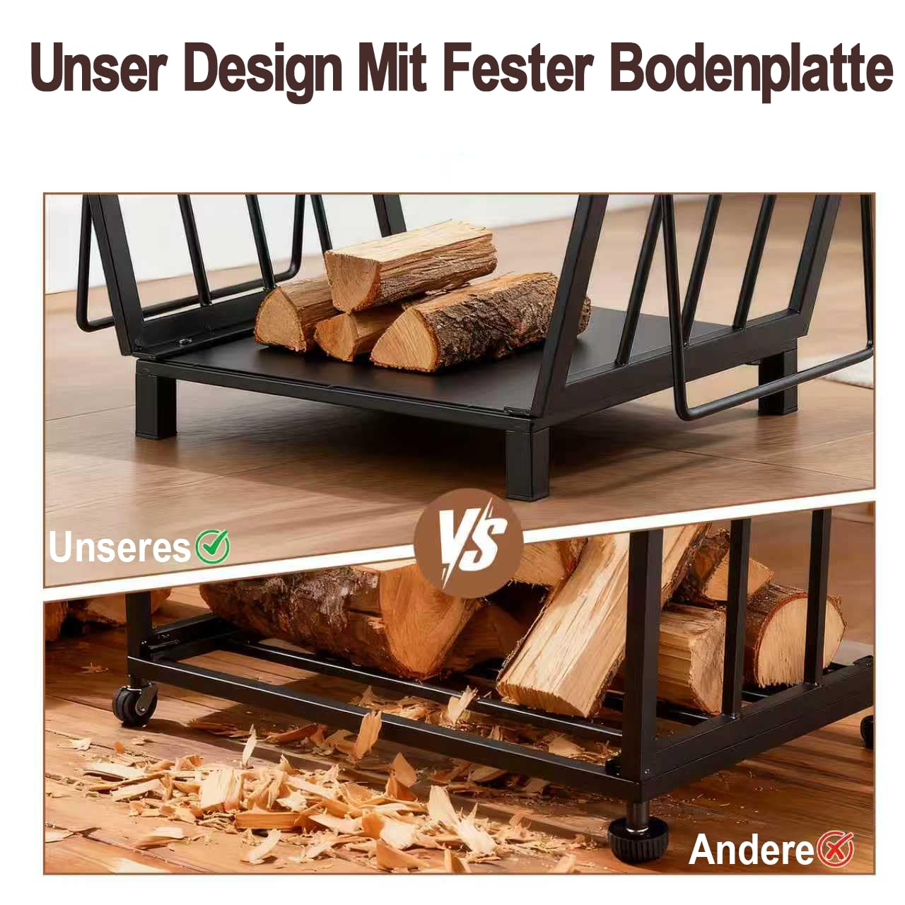 Amagabeli Firewood Racks Fireplace Log Holder 14,2 x 12,6 x 12,4 Zoll Holz Aufbewahrung Log Carrier mit Griffen aus Stahl, für drinnen und draußen, Feuerstelle, dekorativ, Zubehör