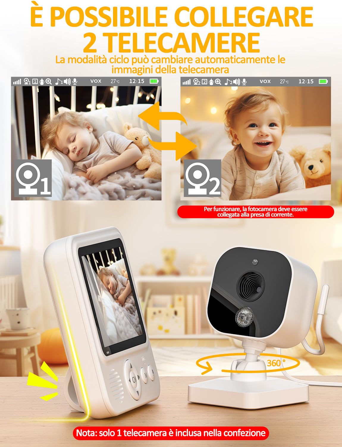 Baby Monitor con Telecamera 2,8 Pollici 720P Babyphone Camera Zoom USB-C VOX Visione Notturna Comunicazione Bidirezionale Sensore di Temperatura 8 Ninne Nanne