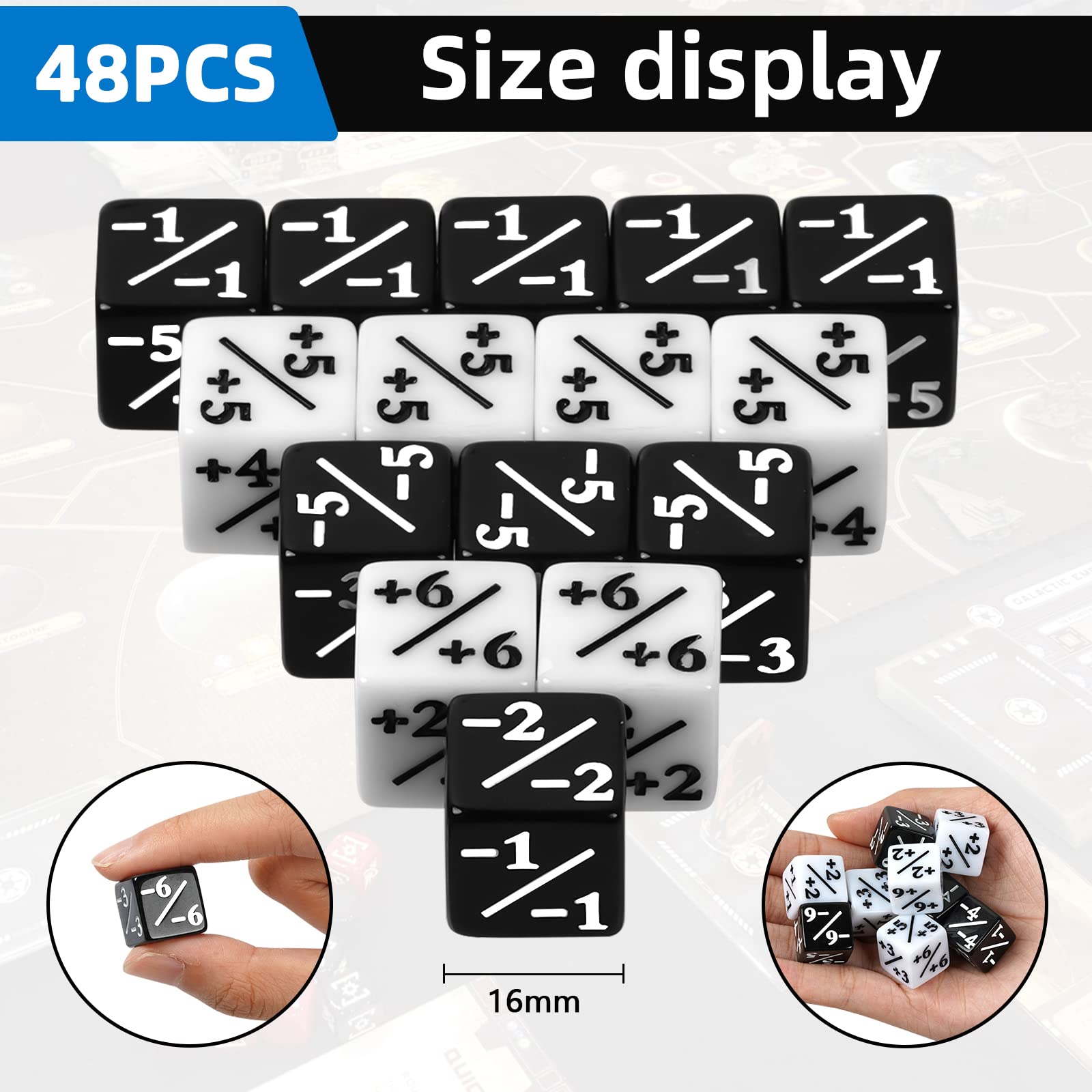MumdoYAL 48 PCS Compteurs De Dés(Blanc Noir) Contenant Un Sac De Rangement, Dés De Jeton Dés De Fidélité Dés D6 Cube, Compatible Avec MTG, CCG, Accessoire De Jeu De Cartes