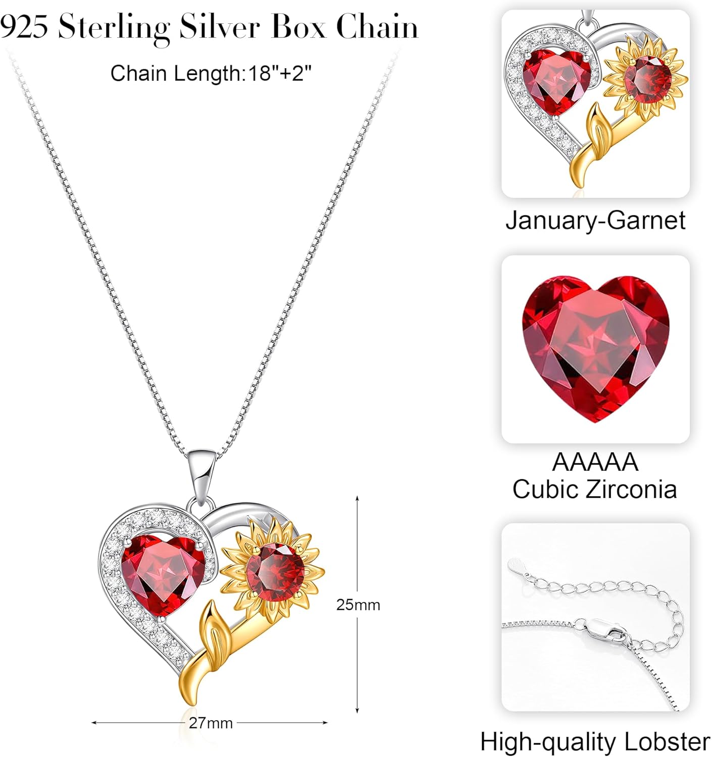 SLOONG Sunflower Birthstone Necklaces Gifts for Women, 925 Sterling Silver You Are My Sunshine Necklace Birthday Gifts Wedding Anniversary Sunflower Jewelry for Women Wife Her Girlfriend - Image 6