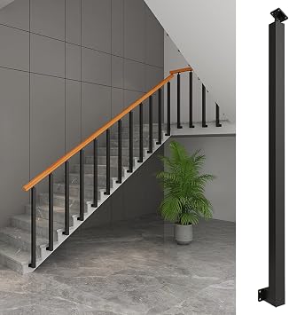 Side Mount Deck Railing Post, 1/2/5/10/20/25 Pack Metal Stairs Banister Column with Screws Kit, Black Stair Balusters Spindle Post for Loft Apartment  Color Black 20Pack , Size 115cm/45.3in