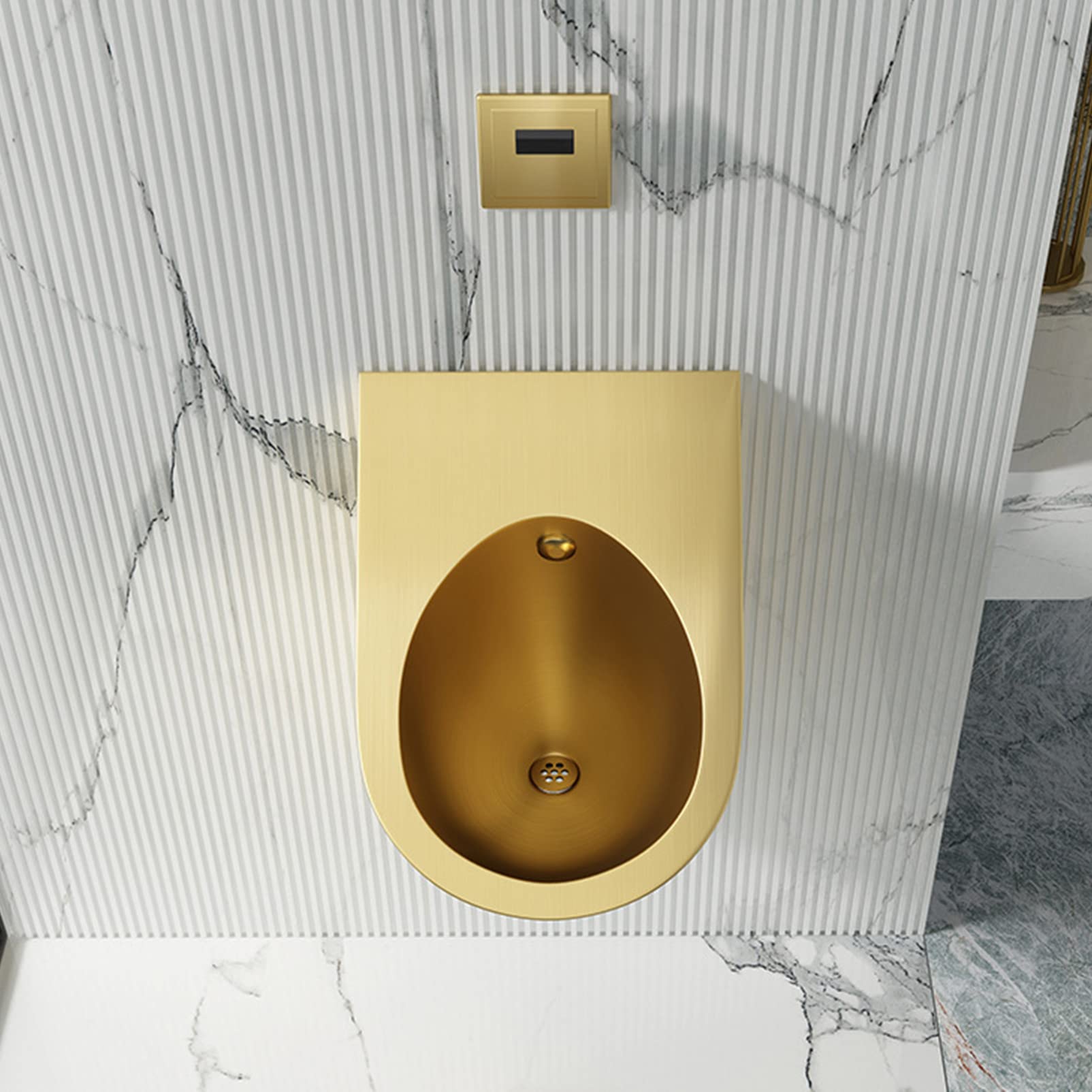 OTQEFTN Golden Wall-Mounted Urinal, Induction Flushing Urinal, Urinal with Non-Contact Flushing Valve