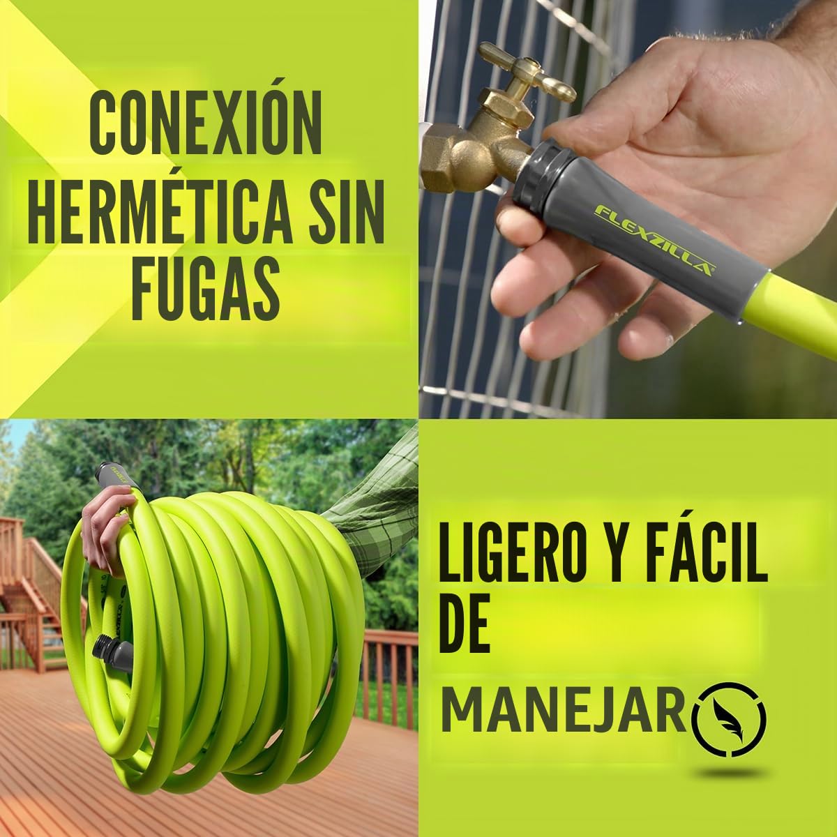 Flexzilla Manguera de jardín de 5/8 Pulgadas x 100 pies, Resistente, Ligera, Segura para Agua Potable, ZillaGreen - HFZG5100YW-E