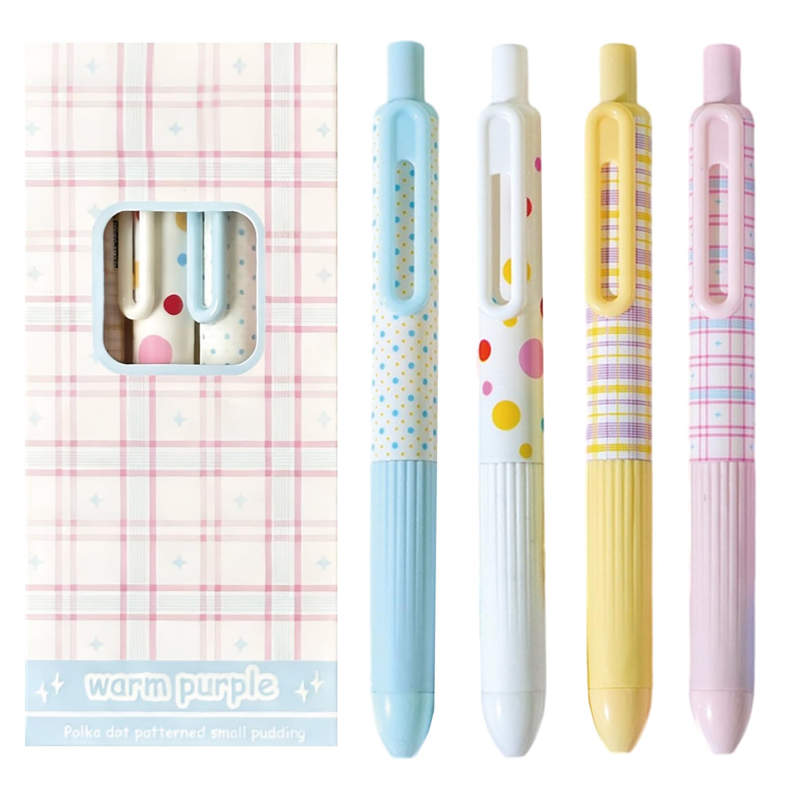 MOZXIRZ 4 penne retrattili a forma di cartone animato, piccole penne gel a pois da 0,5 mm, inchiostro nero, scrittura liscia, per donne, ragazze, ragazzi, ufficio e scuola (puntini)
