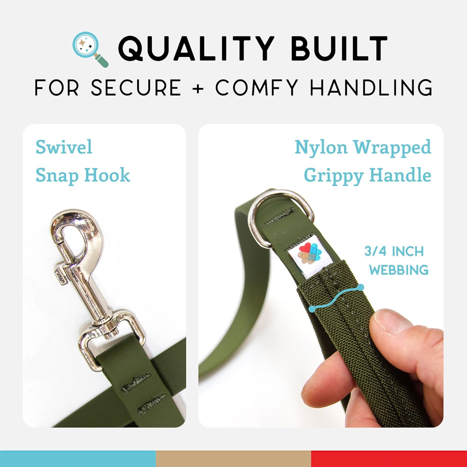 Wildebeest Funston Waterproof Dog Leash - Heavy Duty 6ft Long Leash for Small, Medium and Large Dogs - 1000D Nylon Scratch & Stink-Resistant & Pill-Free - Nylon Wrap Handle (3/4" Wide, 6 ft Length)