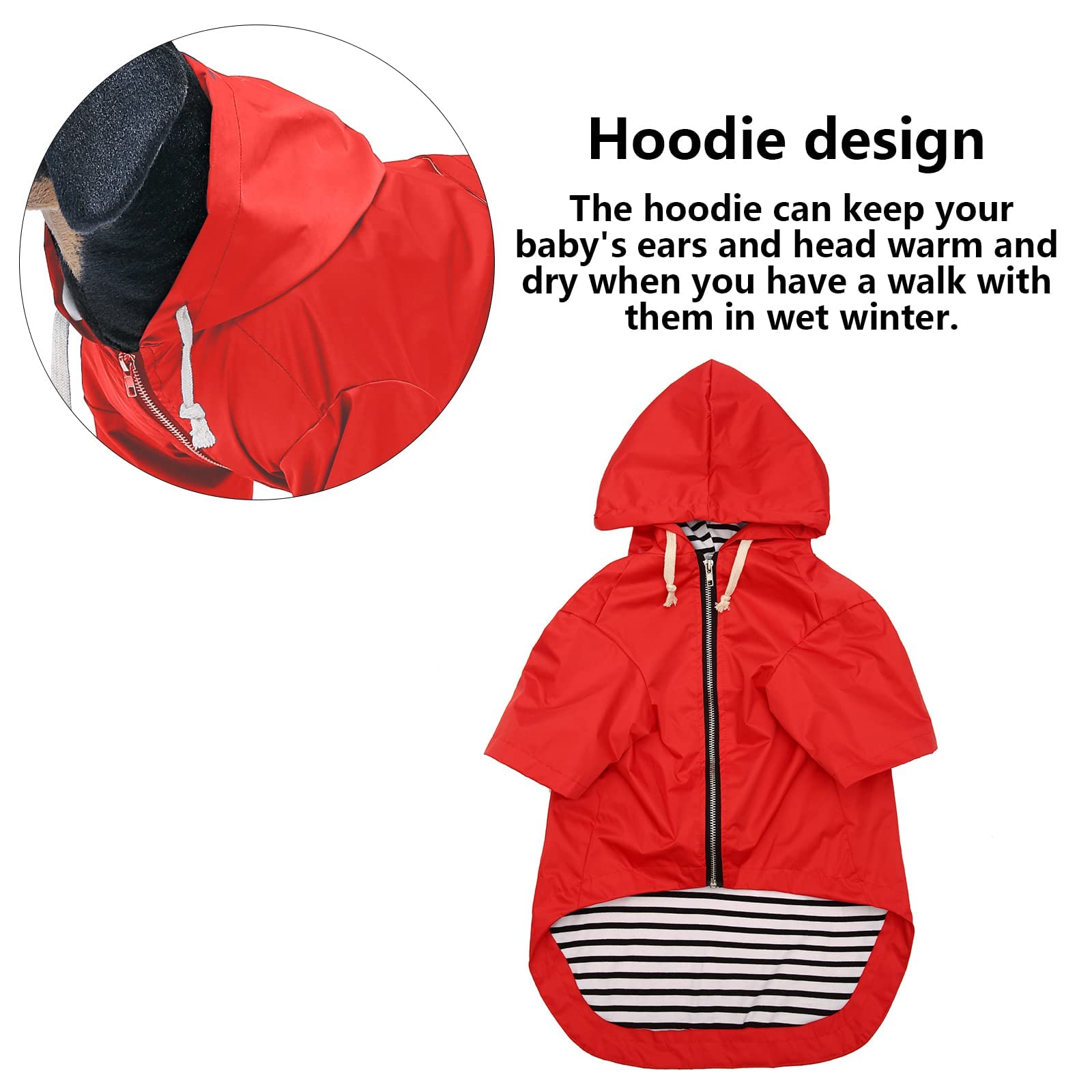 Impermeabile per Cani con Cappuccio, Impermeabile/Pioggia, Coulisse Regolabile, Design Tascabile, Elegante Impermeabile per Cani di Alta qualità (Red Large(Bust: 77CM))