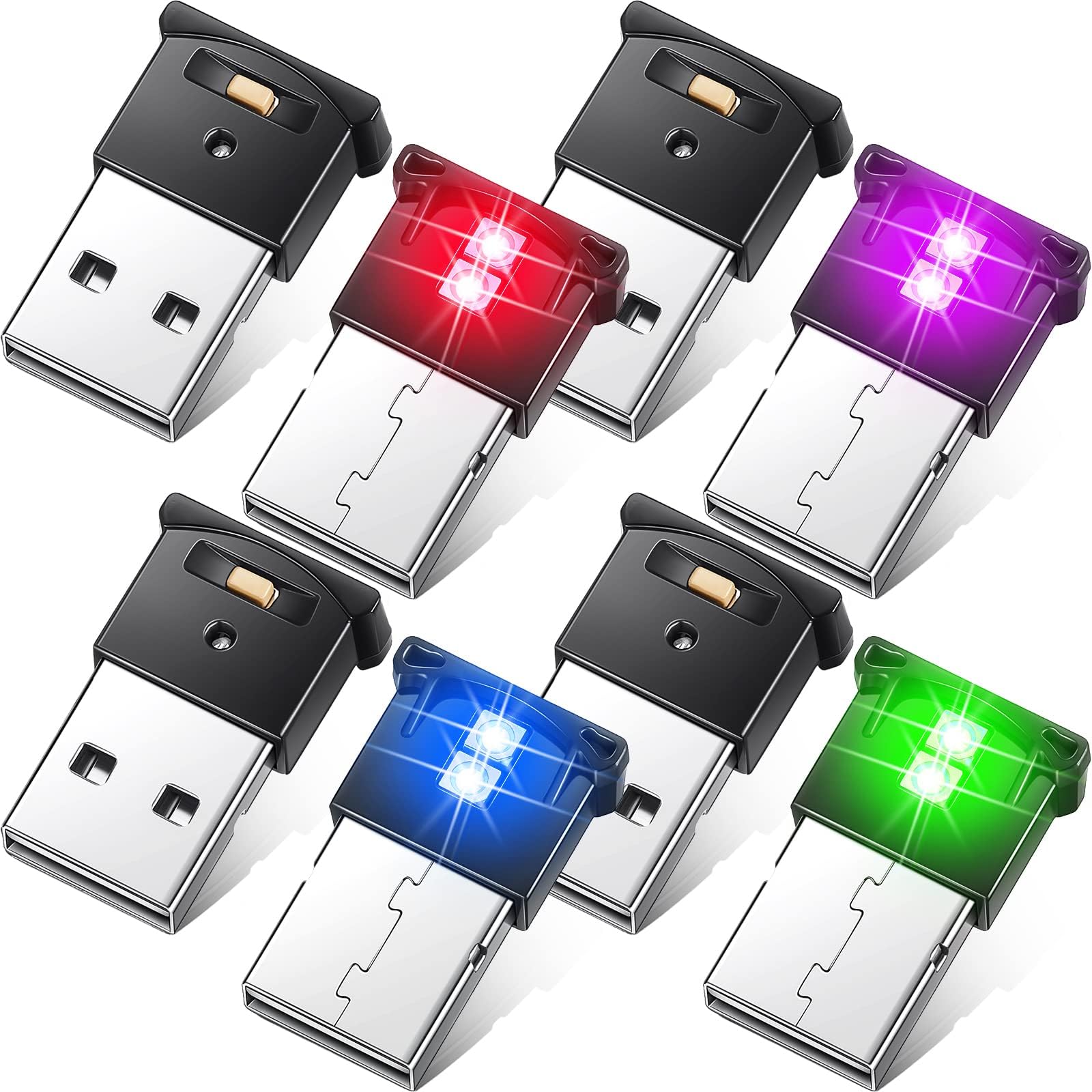 Frienda 4 Pieces Mini USB LED Light, Car LED Interior Lighting 5v Smart USB Atmosphere Light, Laptop Keyboard Office Decoration Night Lamp, Adjustable Brightness, 8 Colors (Type A)