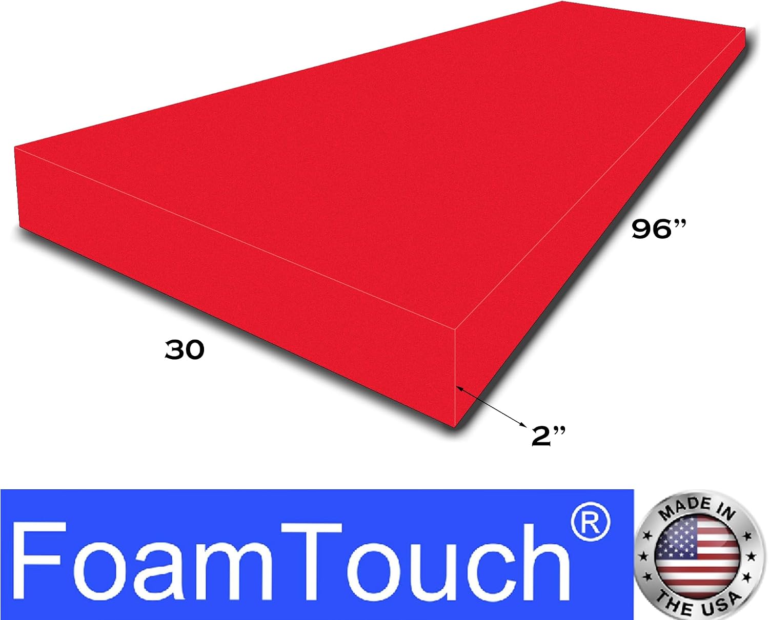 FoamTouch 2" Thick x 30" Wide x 96" Long Red High Density Foam, Ideal for Foam Padding, Seat Replacement, Chair Cushion Replacement, Wheelchair Seat Cushion and More