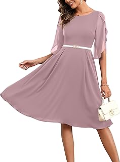 Vestido de cóctel para mujer, vestido de noche, vestido de gasa, largo hasta la rodilla, líneas A, elegante, swing