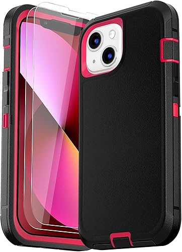 DHCALL Funda para iPhone 13 (6.1 pulgadas), con 2 protectores de pantalla de vidrio templado + 2 protectores de lente de cámara protección contra