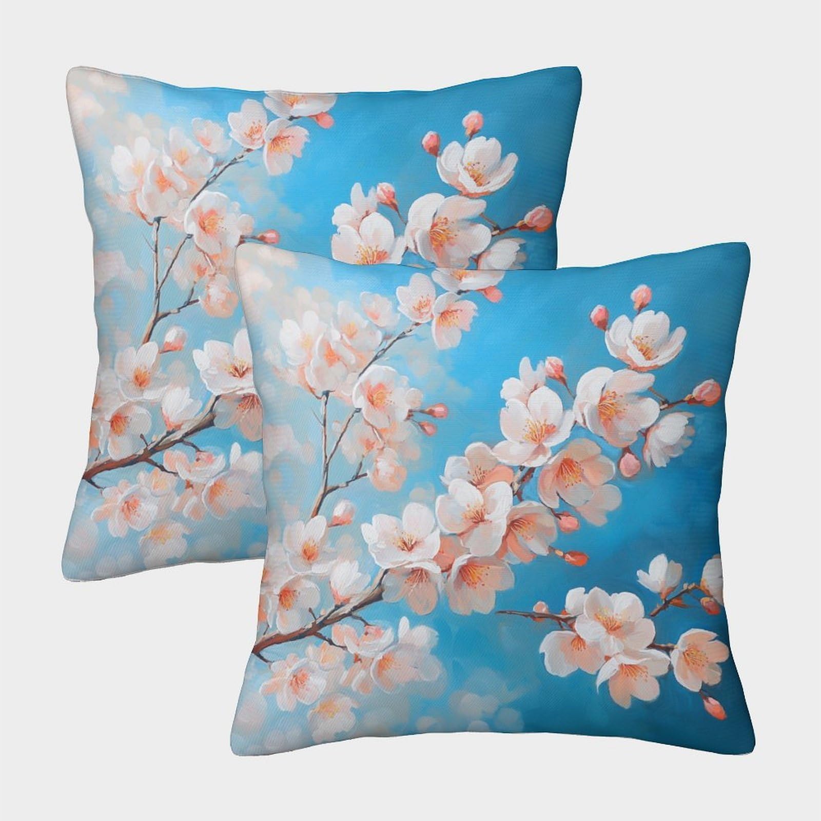 kaiyun 2 Pack Blue Sky-Cherry Blossoms Pillow Case Home Decoration Sofa Cushion Cover 40x40cm