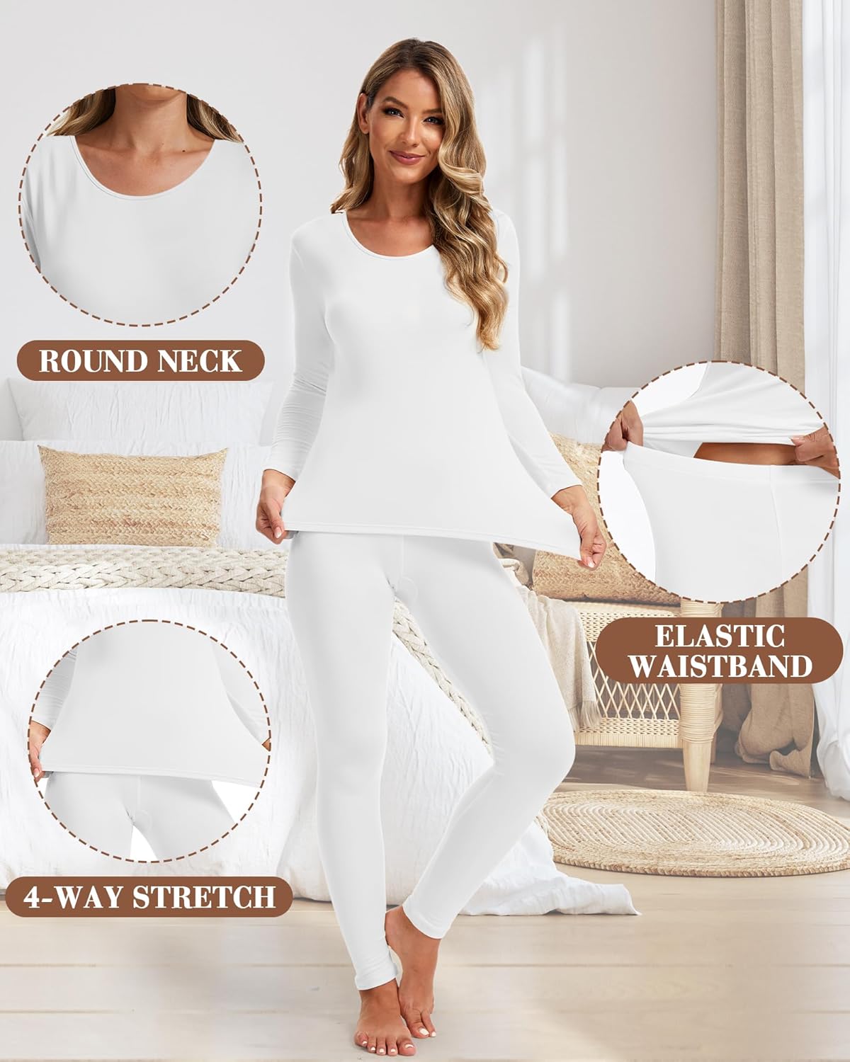 Patelai 5 Set Women Thermal Underwear Sets Fleece Lined Thermal Underwear Winter Warm Base Layer Top and Bottom - Image 4