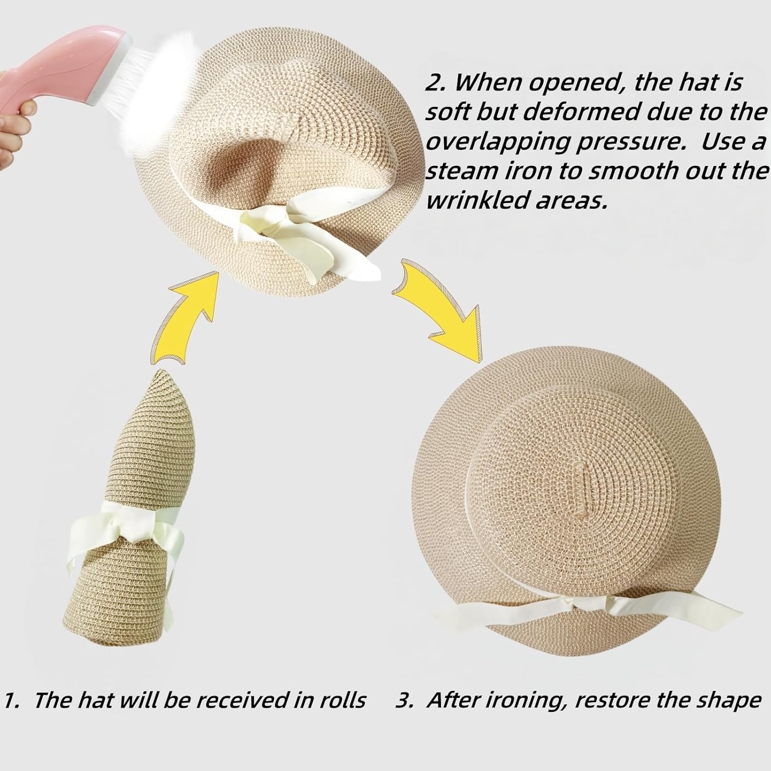 Beach Sun Straw Hats for Women, Summer Sun Protection Foldable Packable Wide Brim Hat - Image 4