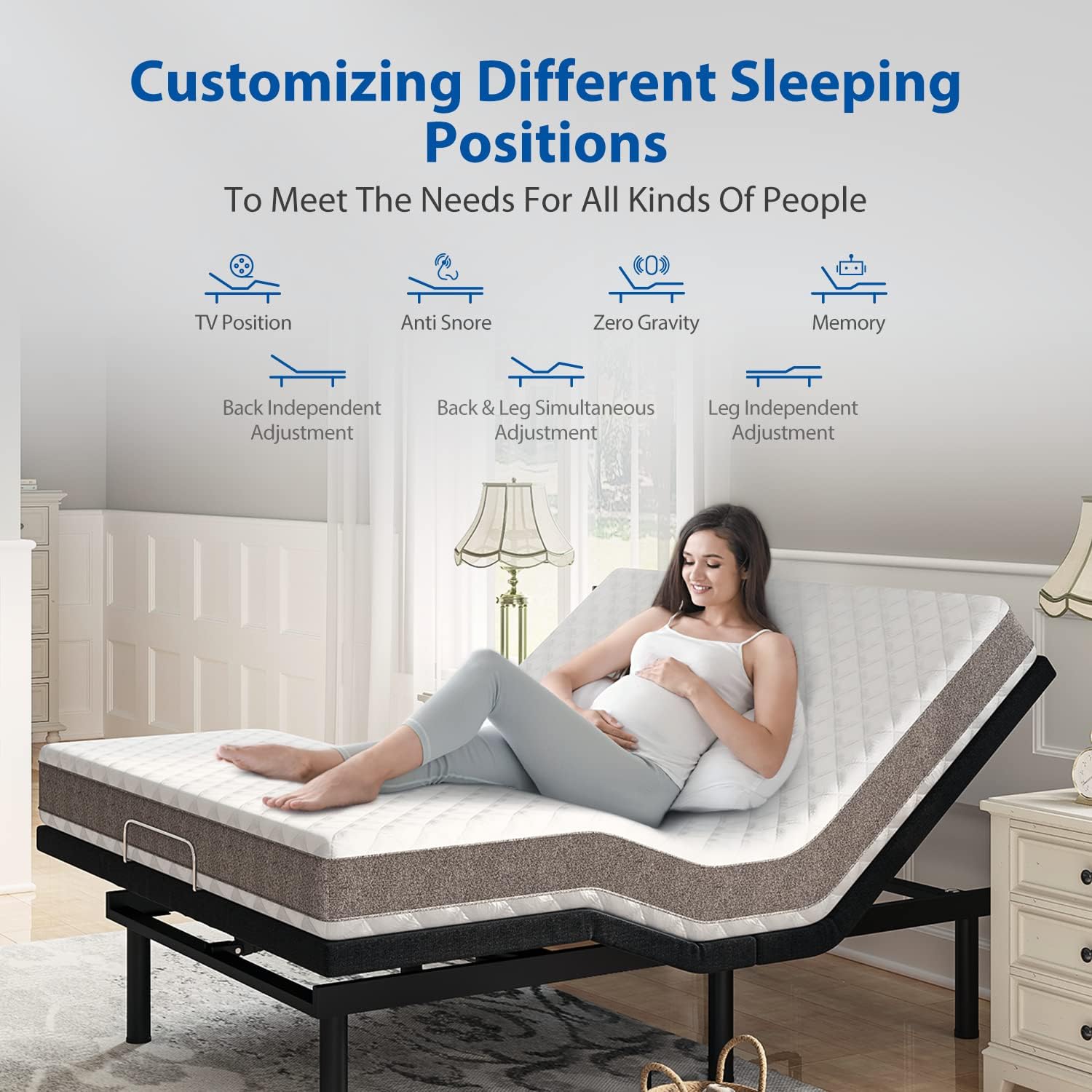 Furgle Queen Adjustable Bed Base Frame Ergonomic Adjustable Bed Base