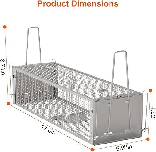 Miniatura 6 de Trampa de jaula humana para ratas de 2 puertas, jaula de metal para animales vivos, pequeñas jaulas para roedores de liberación de capturas, trampas