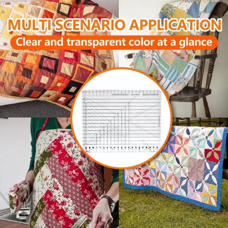 slotted quilting rule, 17-3/4in x 22in, xl quilting rulers and templates, non-slip grip extra large acrylic fabric strip cutting, sewing, crafting, patchwork ruler & template transparent 17.75" x 22"