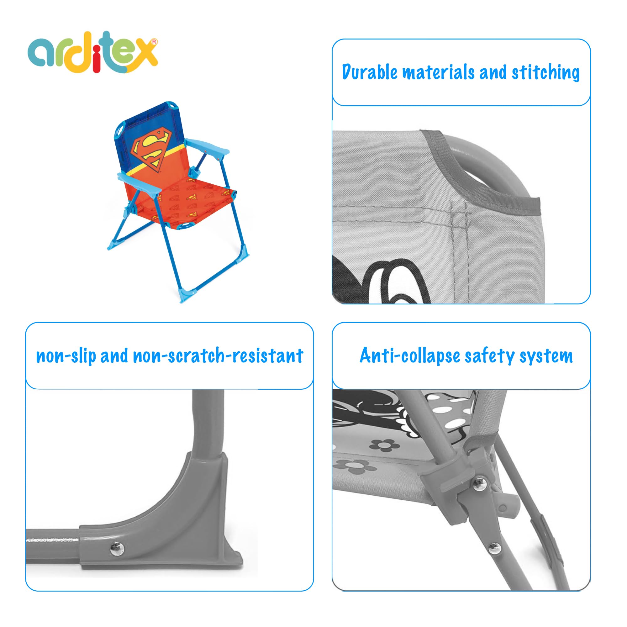 ARDITEX Chaise Pliante avec accoudoirs Superman de DC Comics - 38x32x53cm - Adaptée au Jardin, Camping, Plage ou Montagne - Idéale pour Enfants.