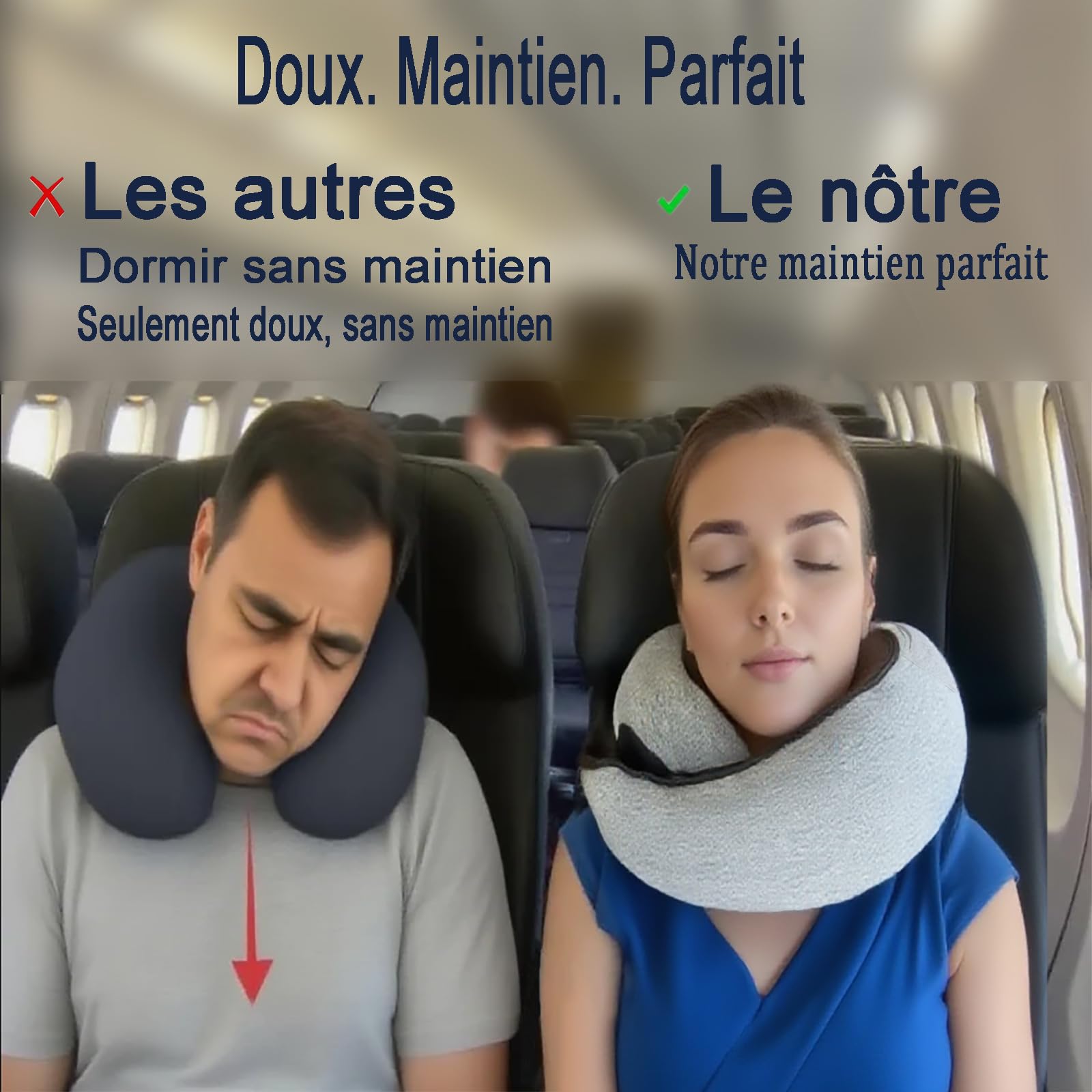 Oreiller de Voyage, Coussin de Nuque pour Avion avec Capuche, Support en Mousse à mémoire de Forme à 360 °, Housse Lavable pour Voiture, Train et Bureau (Gris)